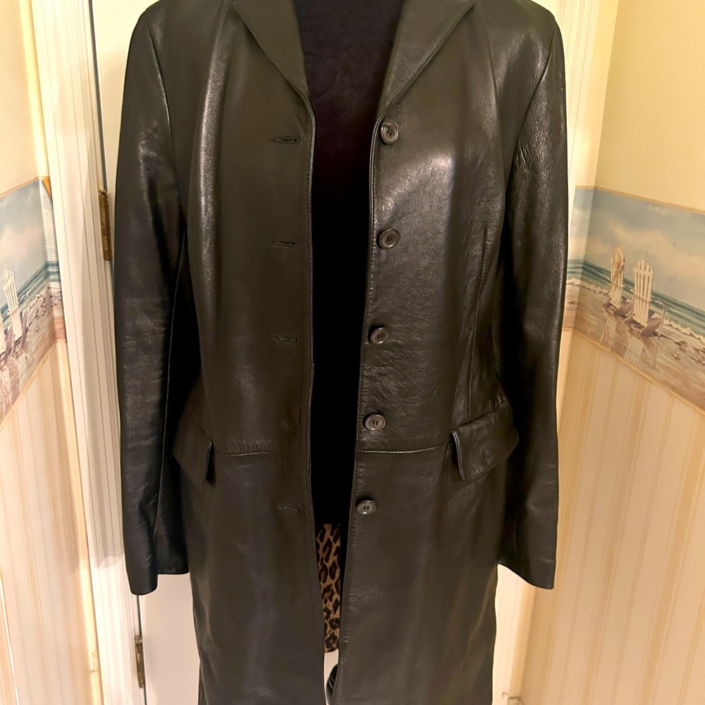 DOLCE & GABBANA VINTAGE Black Leather Coat 44 AUTHENTIC EXCELLENT CONDITION